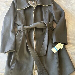 Michael Kors Black Trench Coat with Gold Accents